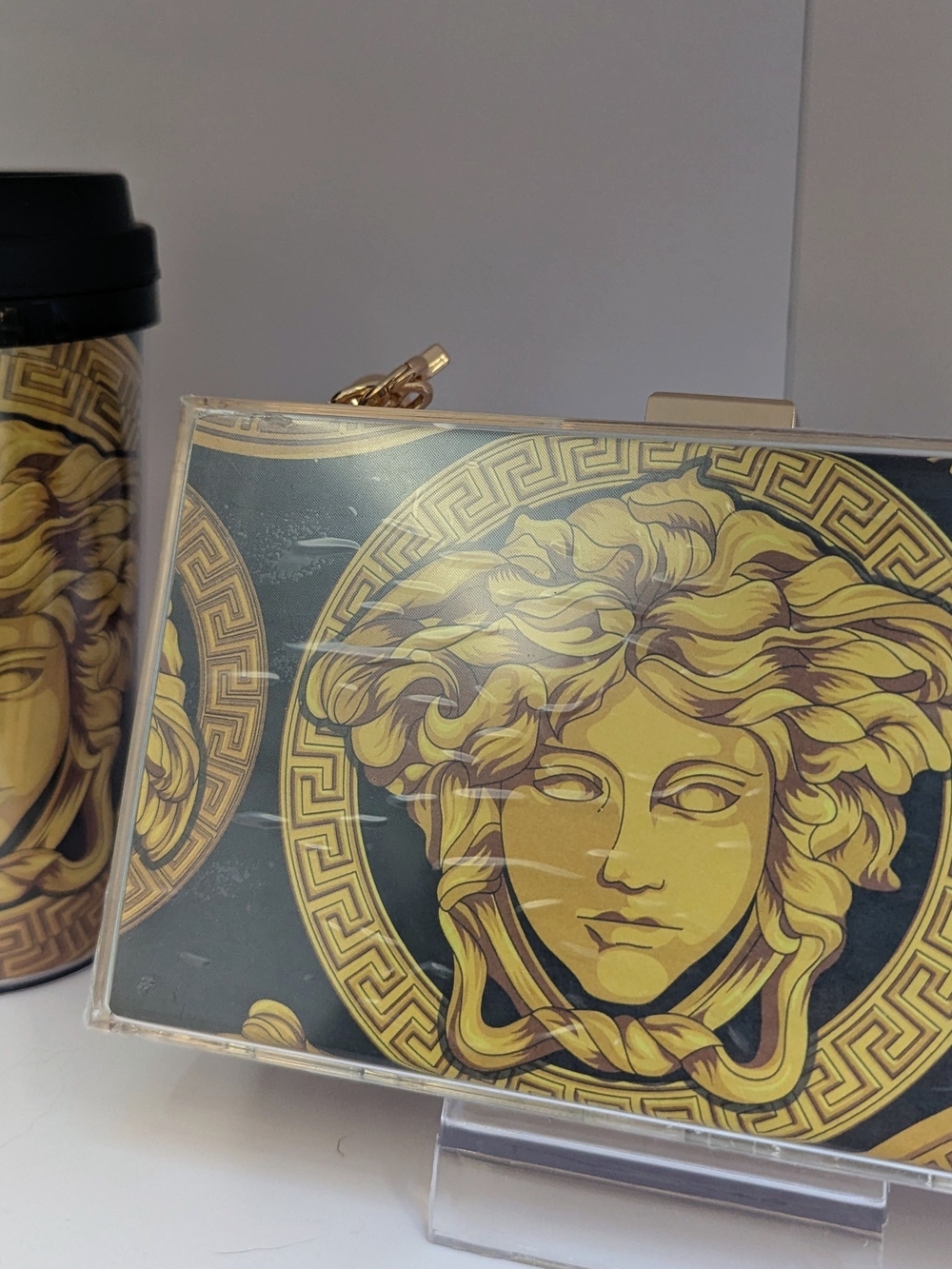 Upcycled Medusa Motif Acrylic Clutch Gift Set - Dual Side Print